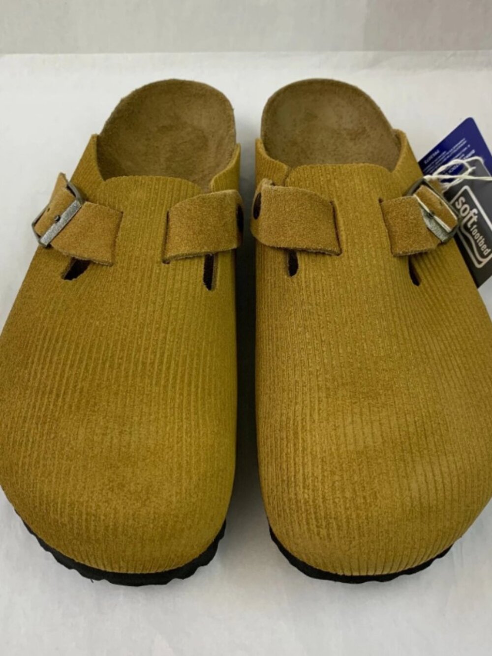 Birkenstock Boston Corduroy Cork Brown Suede Embossed Regular Width Clogs